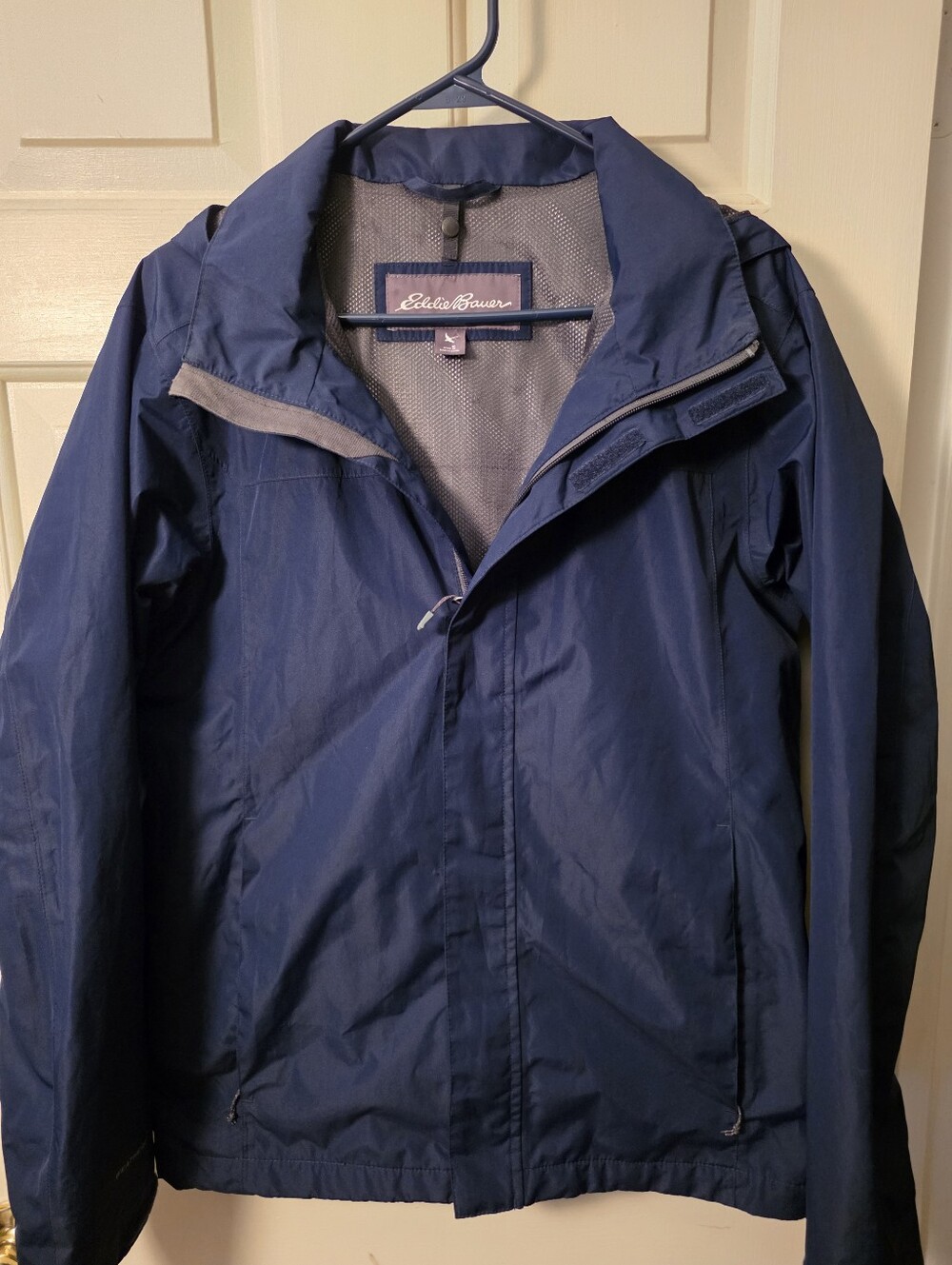 Eddie Bauer WeatherNavy Blue Waterproof Hooded Raincoat